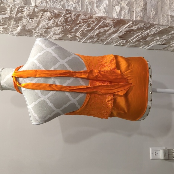 Marciano orange 100% silk halter top with embroidered eyelets - Picture 3 of 7